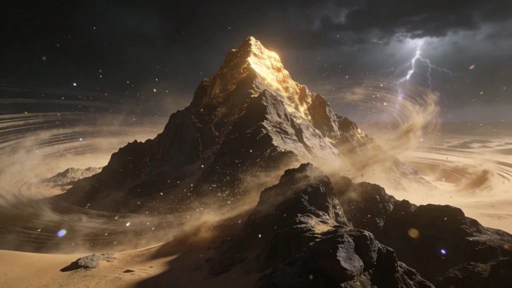 Bhagavad Gita Summary 1.13 symbolic mountain standing still amid storm and sound waves