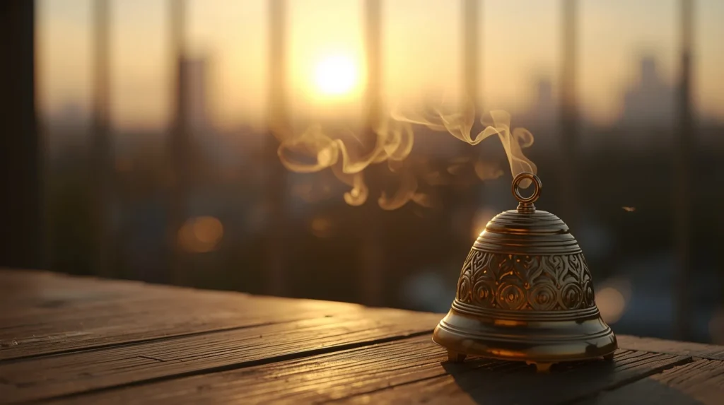 Bhagavad Gita Summary 1.12 symbolic sunrise meditation bell representing a daily activation ritual for inner courage.