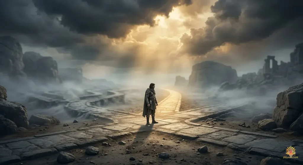 Bhagavad Gita Summary 1.17 psychological insight showing clarity emerging from mental confusion at a crossroads