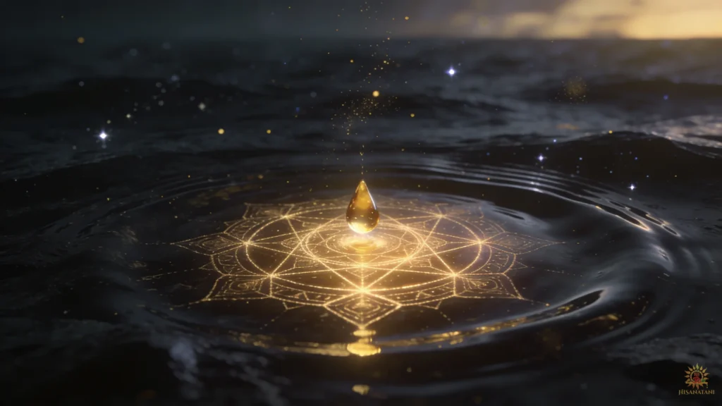 Sacred geometry ripples on water representing the cosmic vibration of Bhagavad Gita 1.19 Summary .