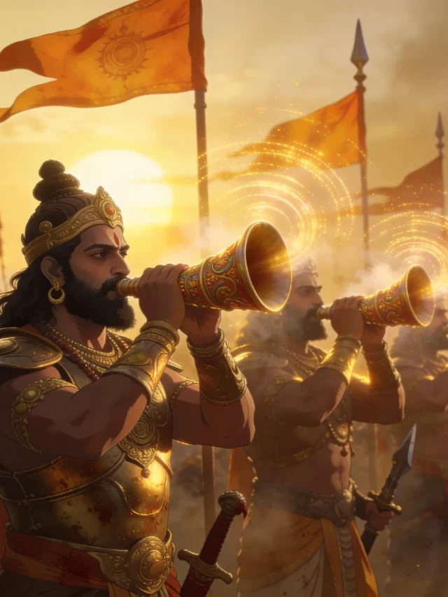 Bhagavad Gita Summary 1.18 divine conch radiating harmony across battlefield symbolizing inner alignment and unity
