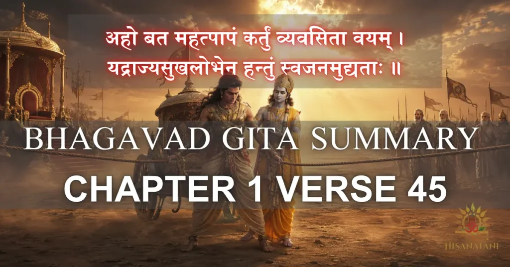 Arjuna between two pulls on Kurukshetra — Bhagavad Gita 1.45 Summary, Arjuna dilemma and inner conflict.