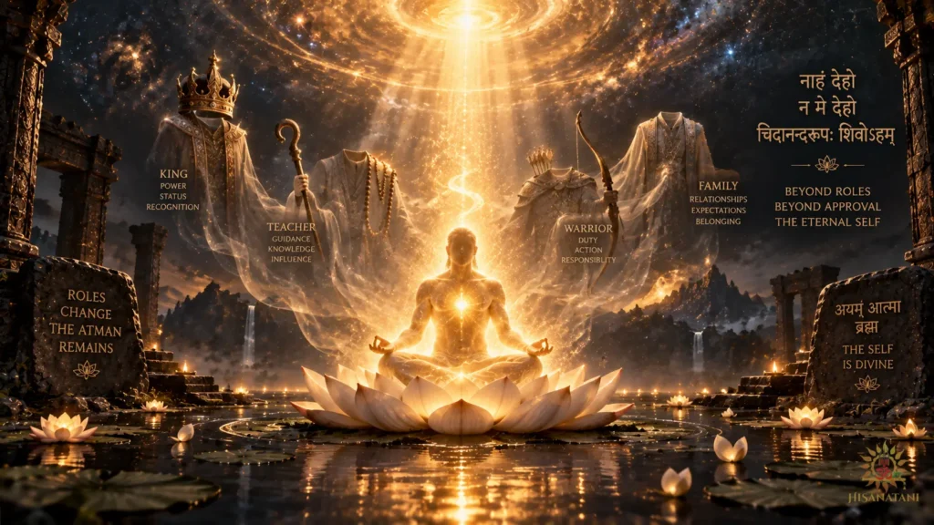A luminous soul rises beyond symbolic roles in Bhagavad Gita 2.4 Summary, reflecting the Atman and spiritual meaning.