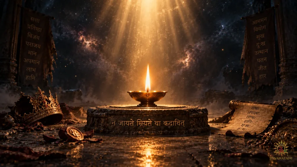 A steady sacred flame shines beyond fading symbols of success — Bhagavad Gita 2.2 Summary, Krishna teachings