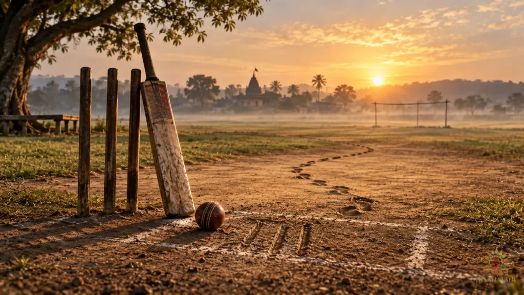 A cricket ball rests beside a crease as a bat waits for another try — Bhagavad Gita 2.2 Summary, self-doubt