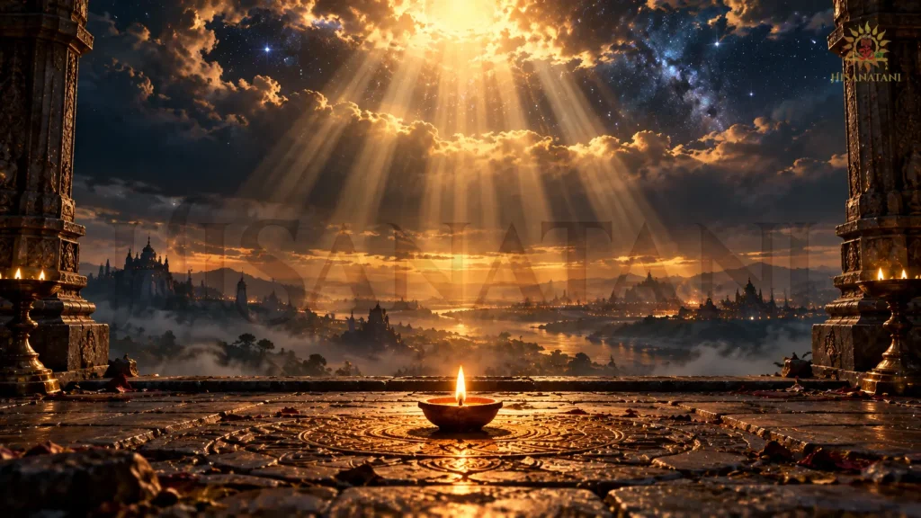 A small steady diya glows beneath a vast starlit sky, Bhagavad Gita 2.8 Summary and Bhagavad Gita wisdom